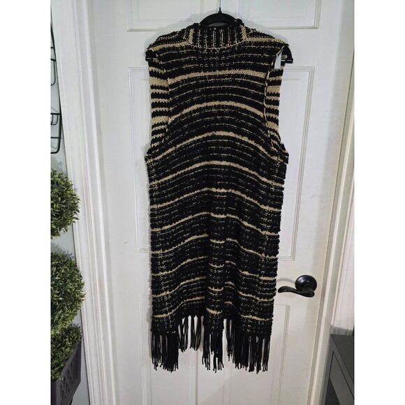 Chicos Womens Multicolor Striped Duster Sweater Vest Farren Fringe Size 2 - Picture 4 of 13